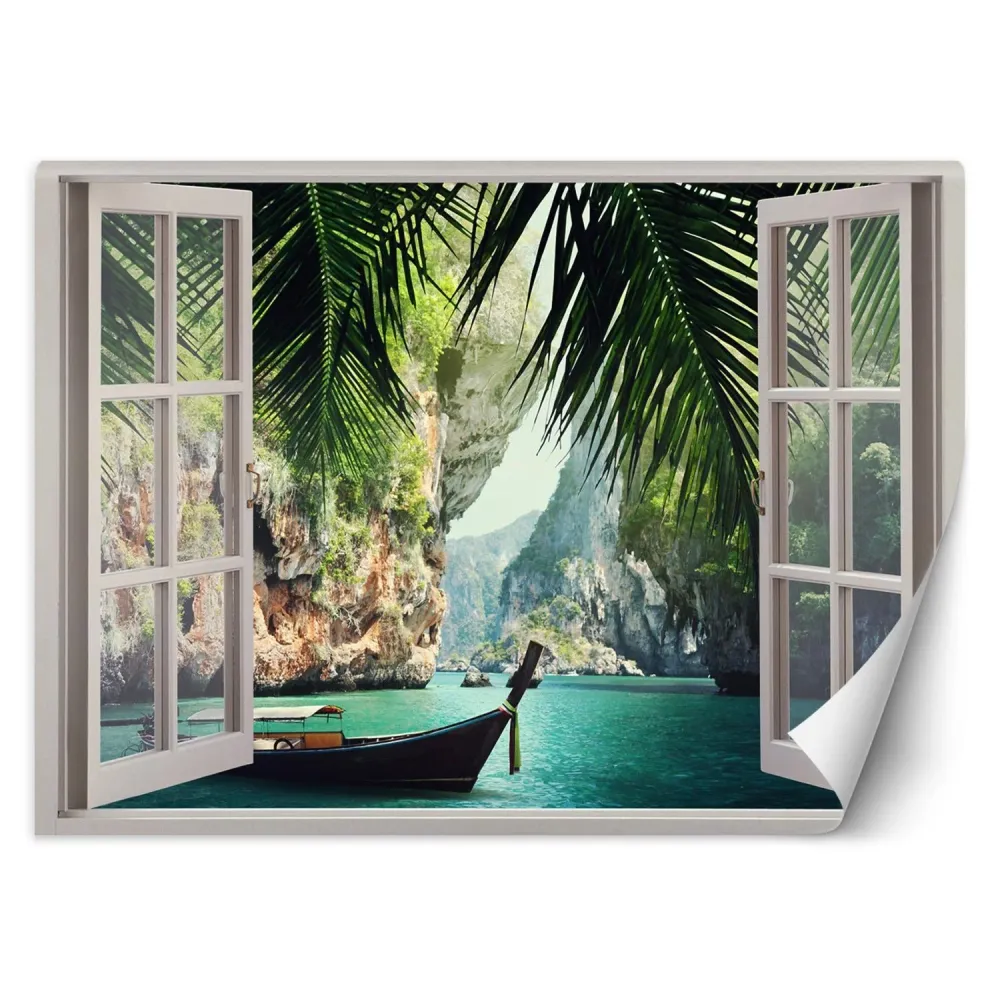 Tapete, Fensterblick auf die Bucht von Tropical Paradise 140x100 Feeby