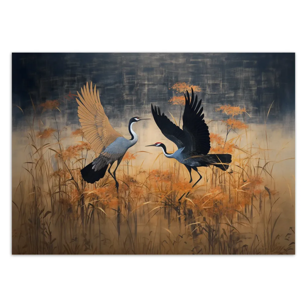 Tapete, Kranichvögel abstrakt 100x70 Feeby