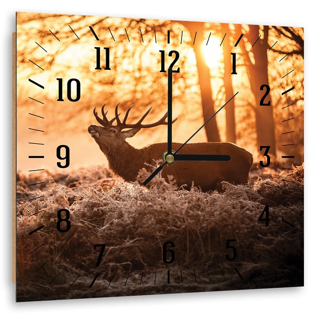 Wanduhr, Hirsch im Sonnenschein 40x40 Feeby