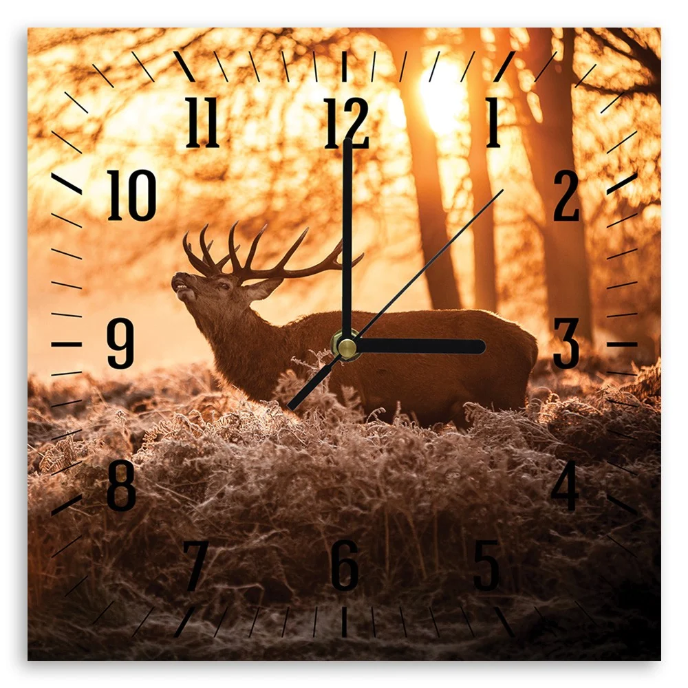 Wanduhr, Hirsch im Sonnenschein 40x40 Feeby