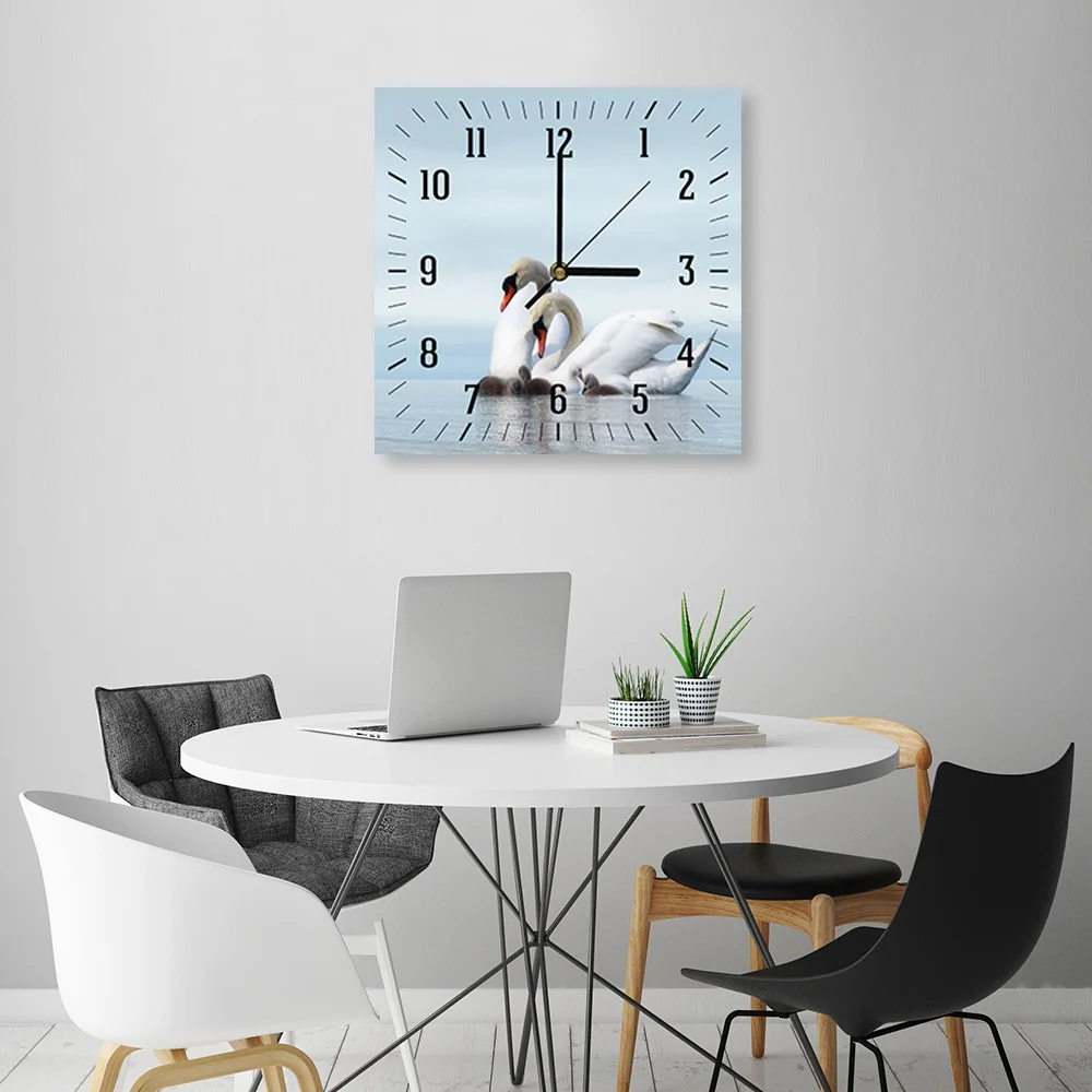 Wanduhr, Schwanenfamilie 40x40 Feeby