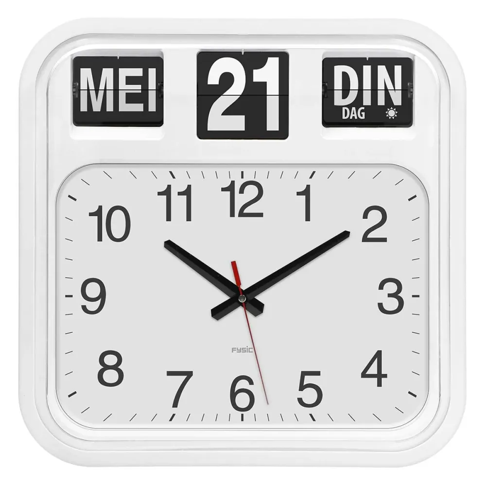 Fysic FK950 - Extra große analoge Wanduhr mit Tag und Datum, weiß