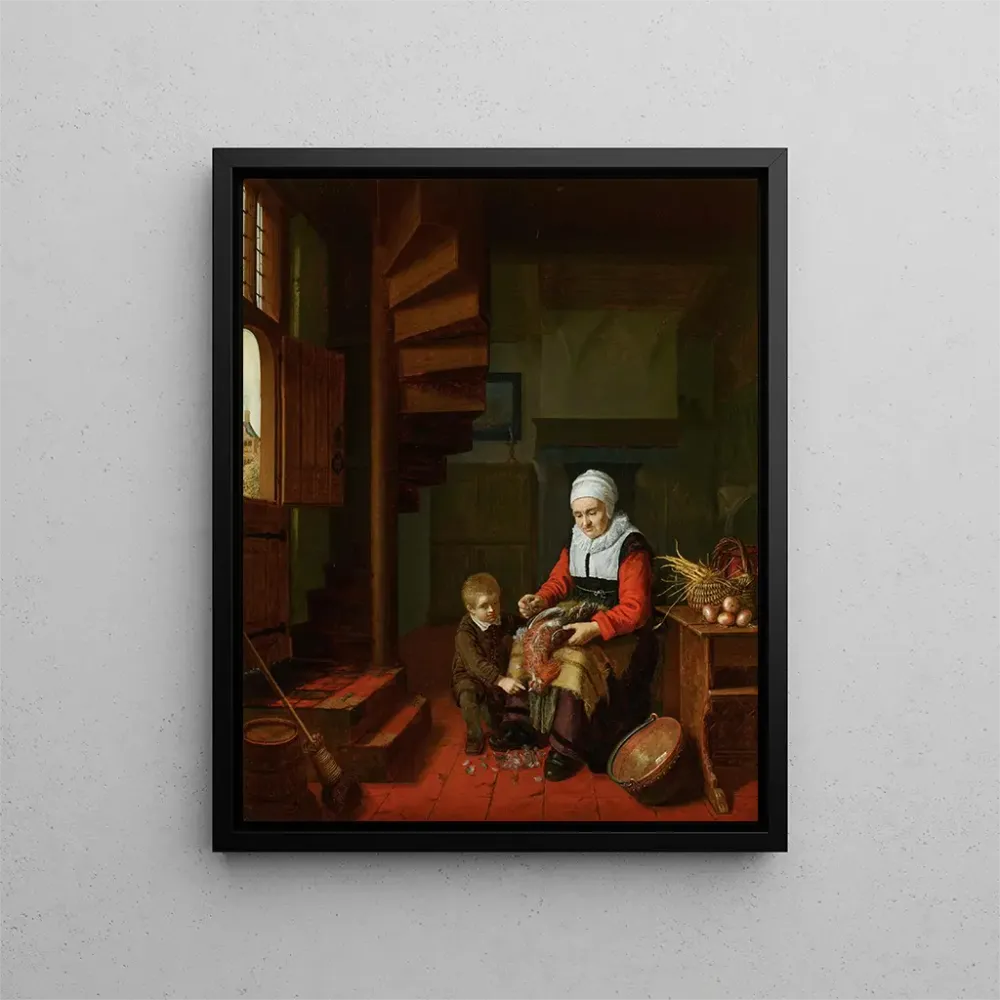 Gemälde Alte Frau schälend einen Hahn - Abraham de Pape | Kunstdruck