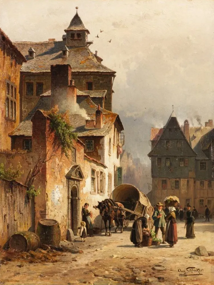 Gemälde Ansicht der Stadt Lüttich - August Eduard Schliecker | Kunstdruck