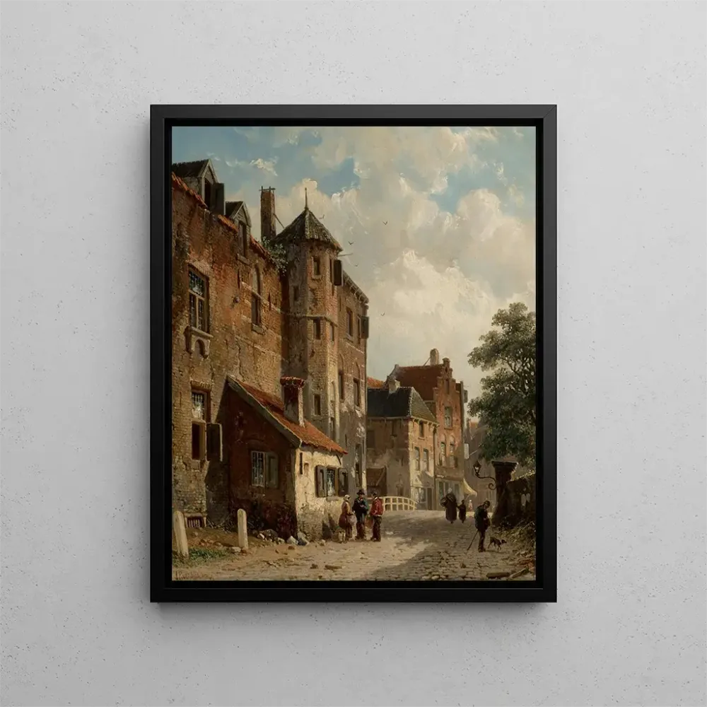 Gemälde Ansicht einer sonnigen niederländischen Straßenszene - Adrianus Eversen | Kunstdruck