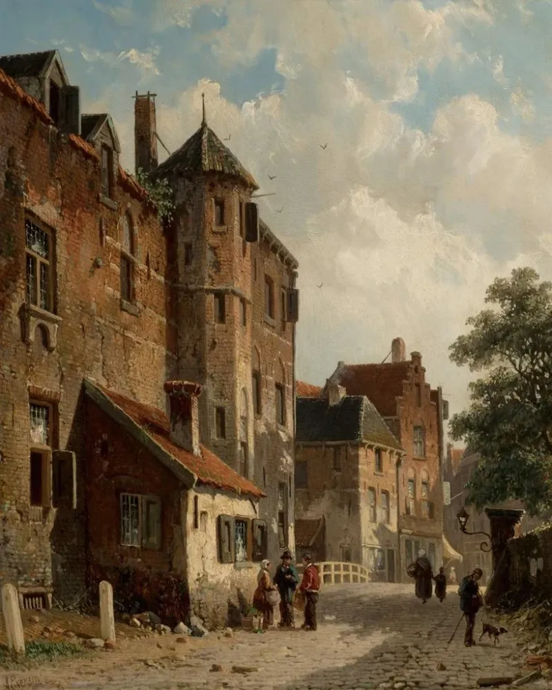 Gemälde Ansicht einer sonnigen niederländischen Straßenszene - Adrianus Eversen | Kunstdruck