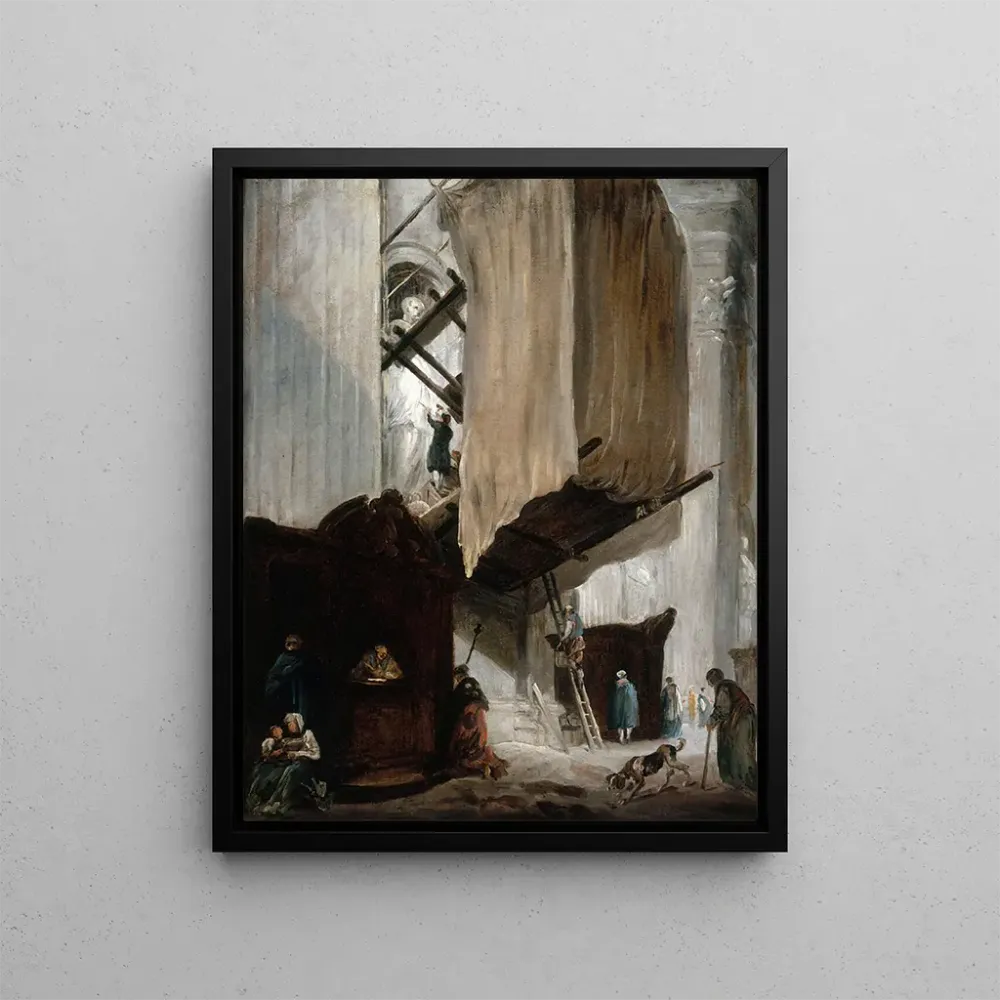 Gemälde Bildhauer, der der Statue eines Heiligen arbeitet, Sankt Peter von Rom - Hubert Robert | Kunstdruck