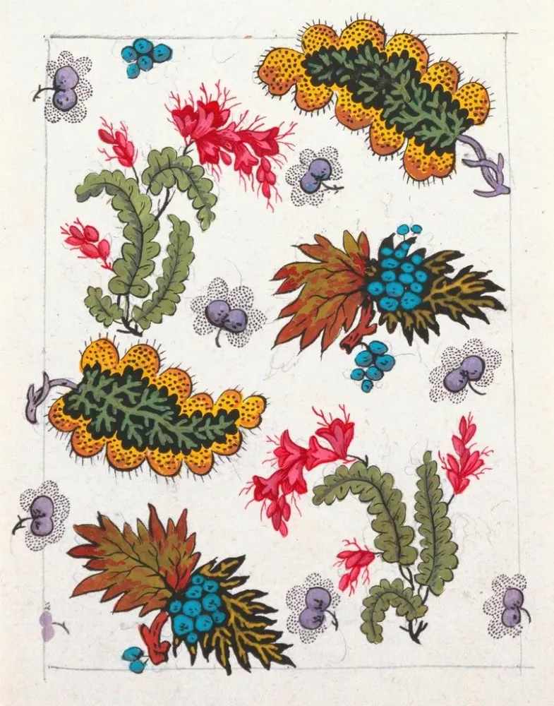Gemälde Blumenmuster für bedruckten Stoff Pl III - Anonym | Kunstdruck