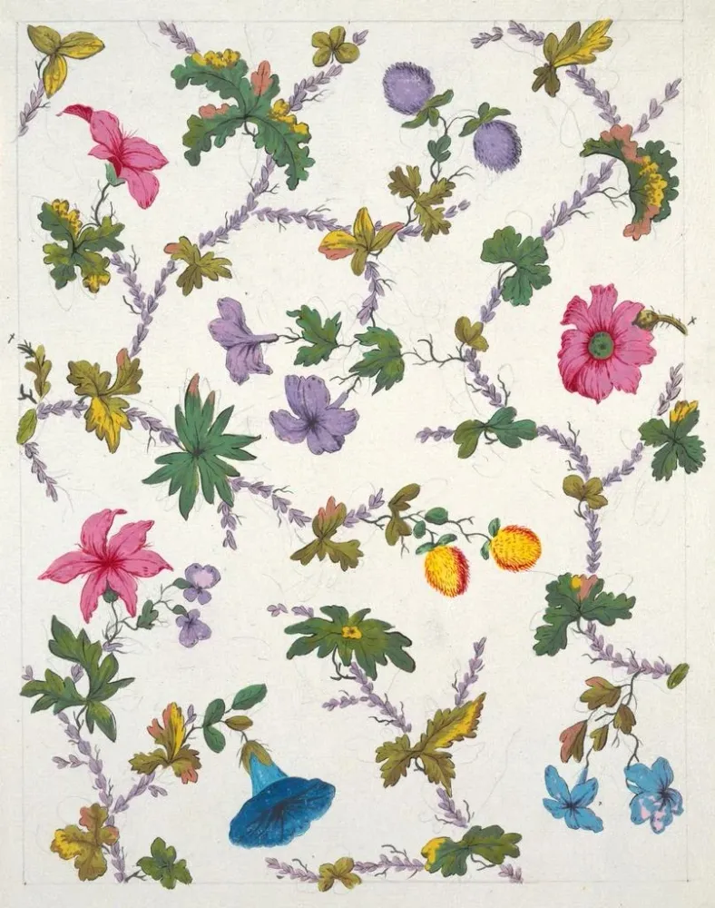 Gemälde Blumenmuster für bedruckten Stoff Pl. XXI - Anonym | Kunstdruck