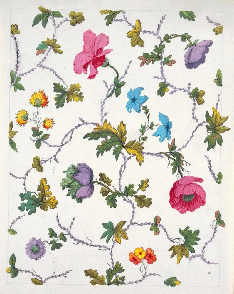 Gemälde Blumenmuster für bedruckten Stoff Pl XXII - Anonym | Kunstdruck