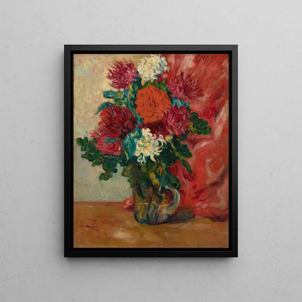 Gemälde Dahlias, die Glaskanne vor einem roten Wandbehang - Louis Valtat | Kunstdruck