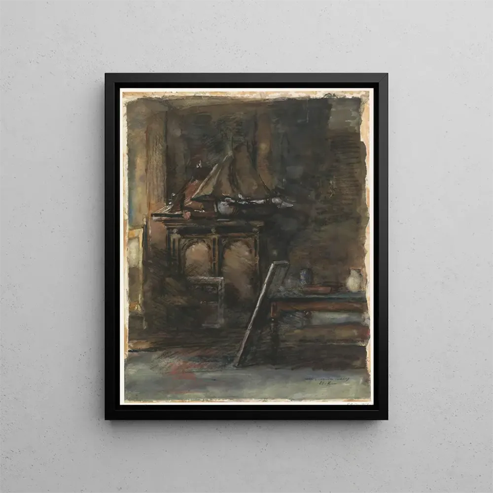 Gemälde des Ateliers von H. W. Mesdag mit zwei Modellschiffen - Barbara Elisabeth van Houten | Kunstdruck