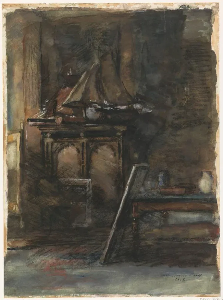 Gemälde des Ateliers von H. W. Mesdag mit zwei Modellschiffen - Barbara Elisabeth van Houten | Kunstdruck
