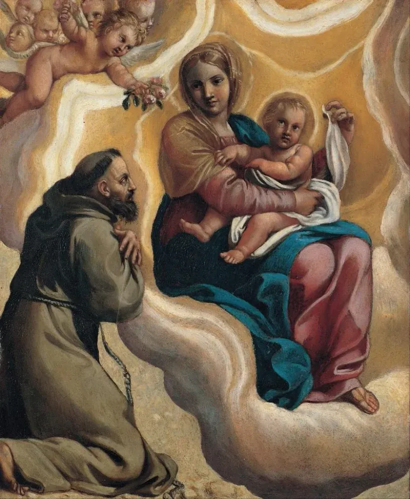 Gemälde Die Jungfrau mit Kind und Saint François - Antonio Carracci