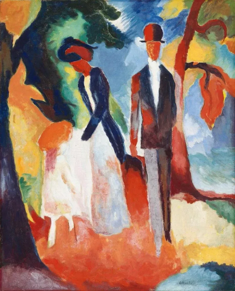 Gemälde Die Leute am Ufer des blauen Sees - August Macke | Kunstdruck