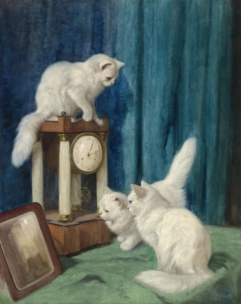 Gemälde Drei neugierige Katzen - Arthur Heyer | Kunstdruck