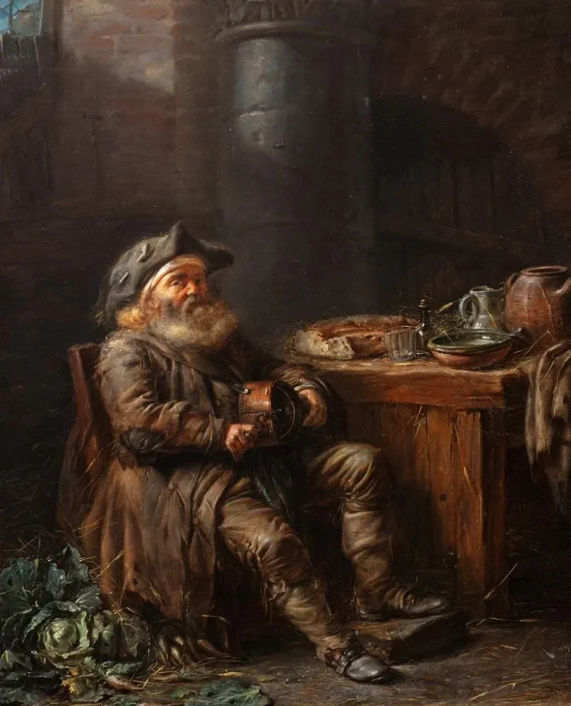 Gemälde Ein alter Mann, der einem Interieur Laute spielt - Alexandre Moitte | Kunstdruck