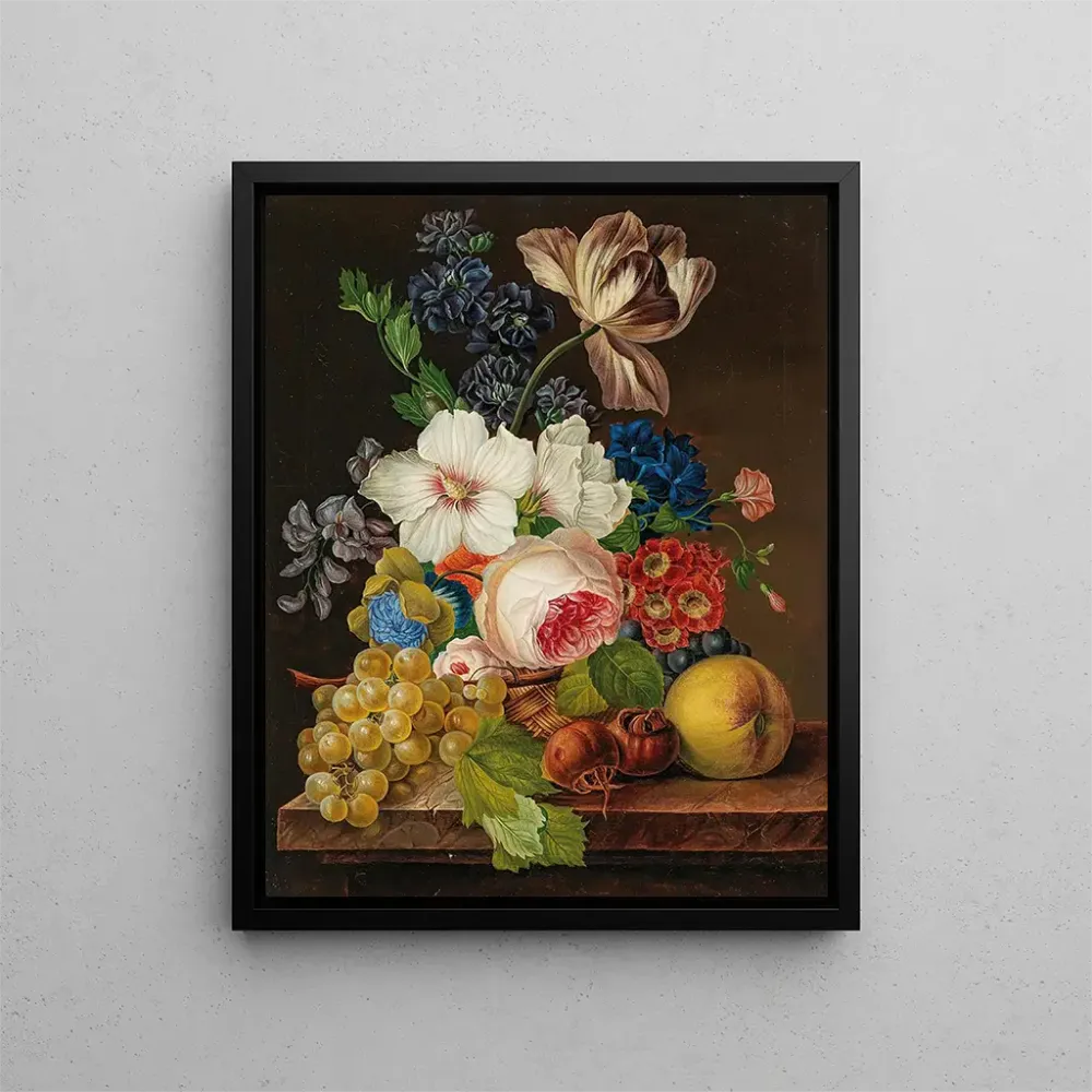 Gemälde Ein Blumenstrauß mit Trauben und Nèfles - Anonym | Kunstdruck