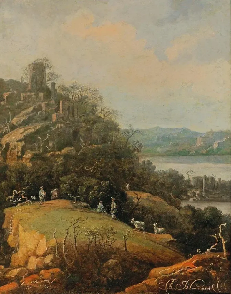 Gemälde Ein Flusslandschaft mit einer Ruine und Figuren - Adriaen Bloemaert | Kunstdruck