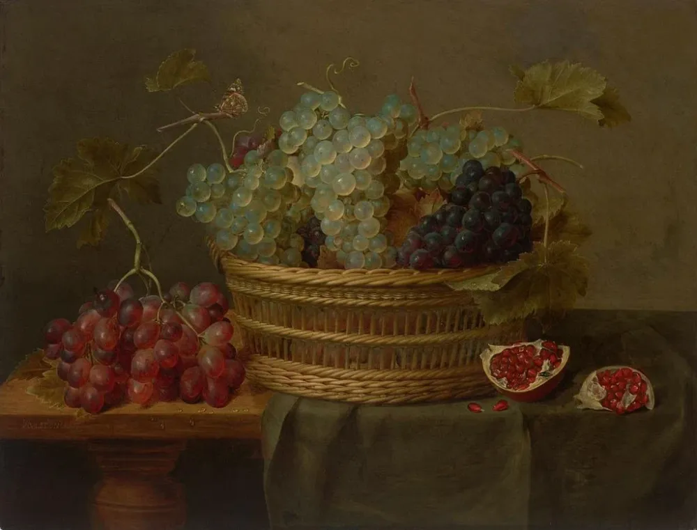 Gemälde Ein Korb mit Trauben und einer Granate auf einem Tisch - Jacob van Hulsdonck | Kunstdruck