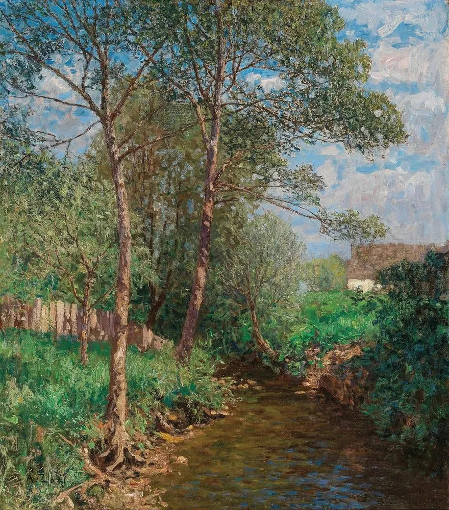 Gemälde Ein sonniges Landschaft mit Bach - Alfred Zoff | Kunstdruck