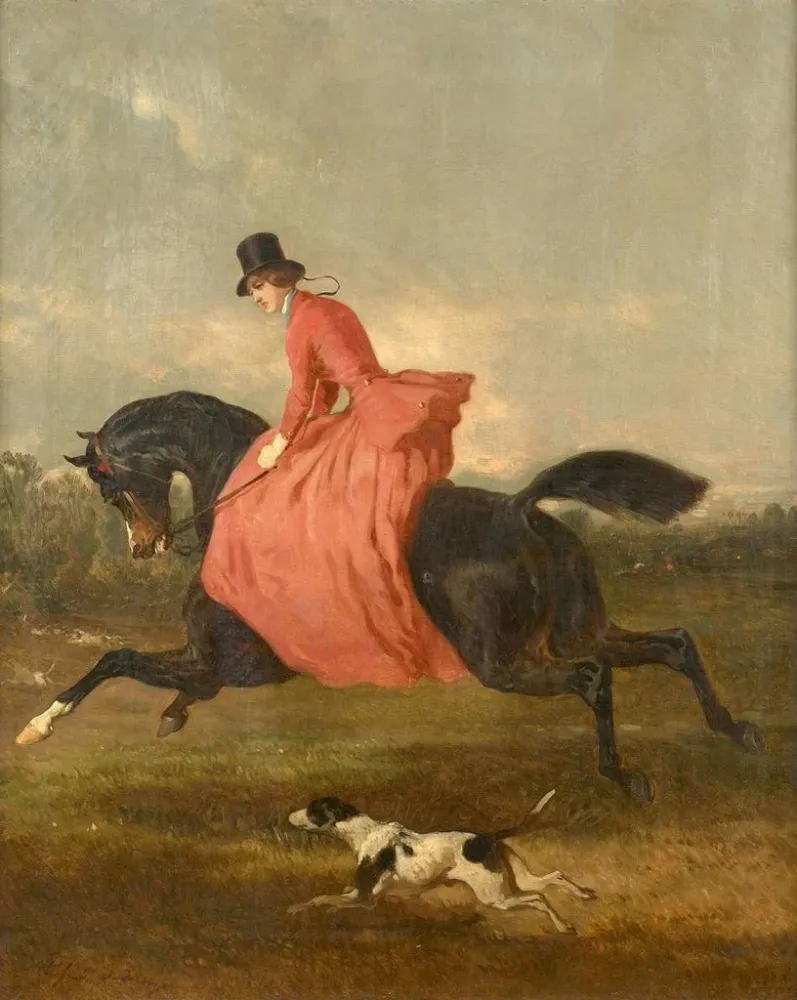 Gemälde Eine Amazone rotem Kleid einer Landschaft - Alfred de Dreux | Kunstdruck