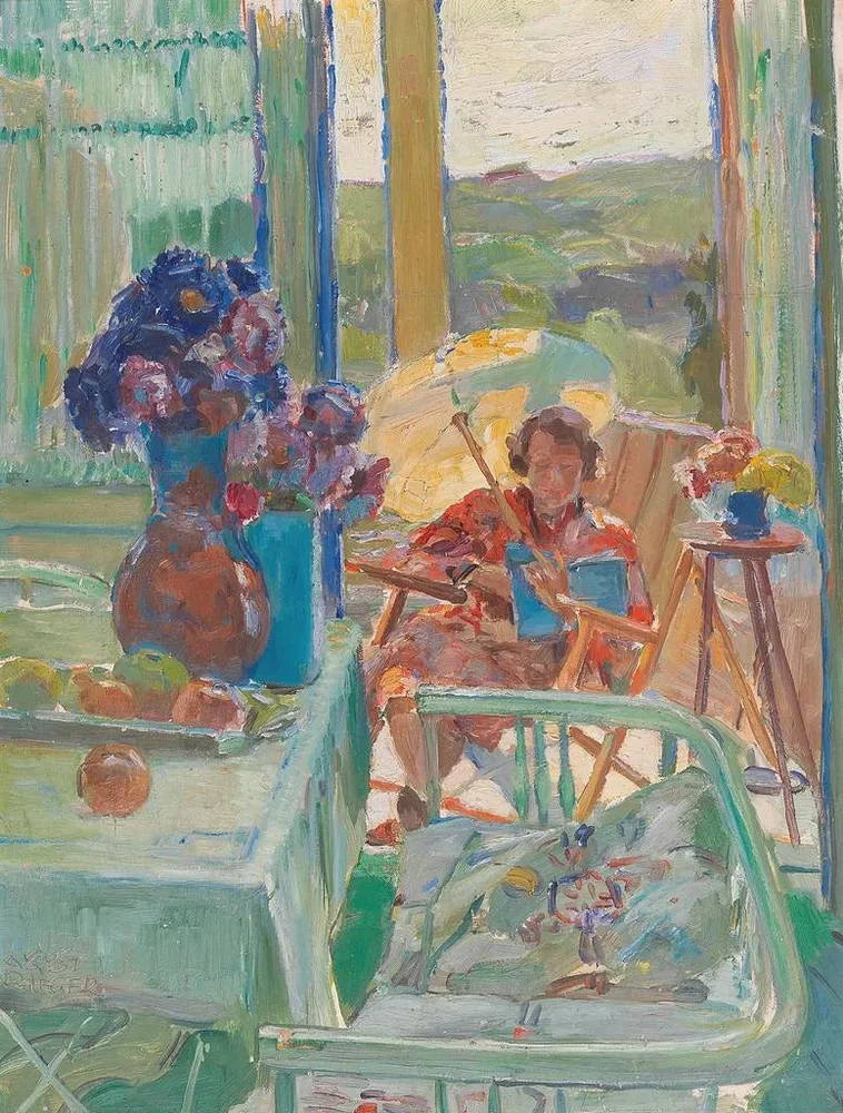 Gemälde Eine Dame mit Sonnenschirm - August Rieger | Kunstdruck