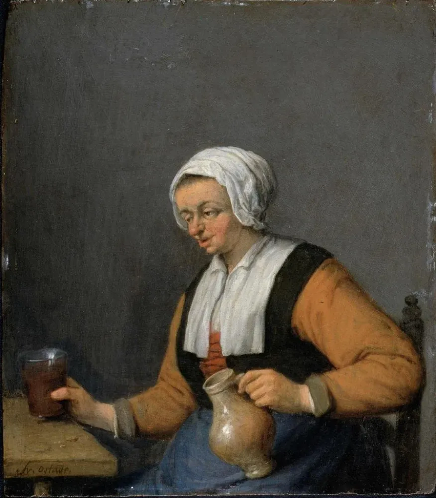 Gemälde Eine Frau mit einem Bierkrug - Adriaen van Ostade | Kunstdruck