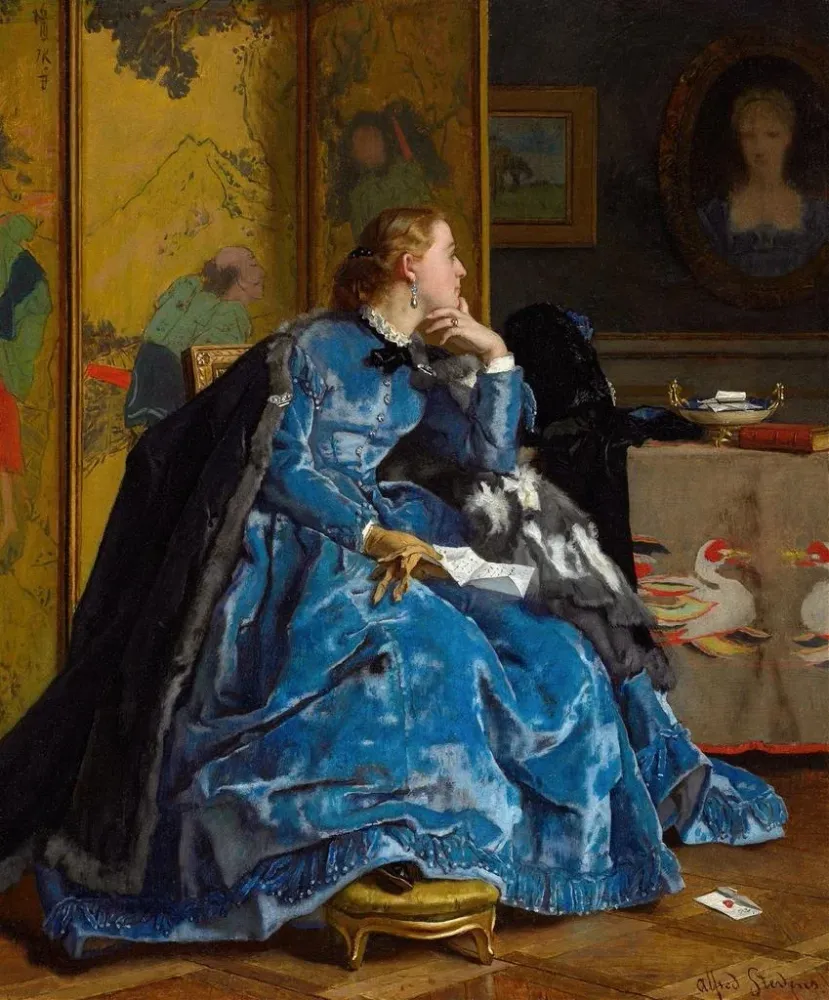 Gemälde Eine Herzogin blauem Kleid - Alfred Stevens | Kunstdruck