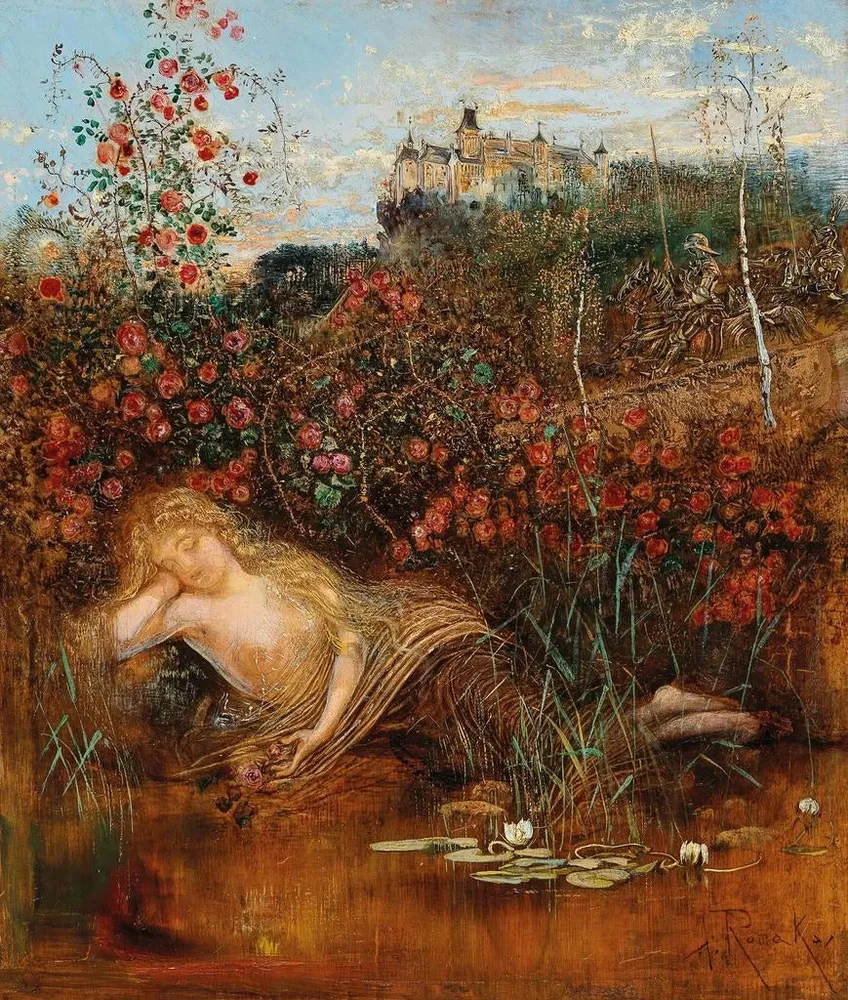 Gemälde Eine Nymphe aus Kamptal unter einer Rosenhecke - Anton Romako | Kunstdruck