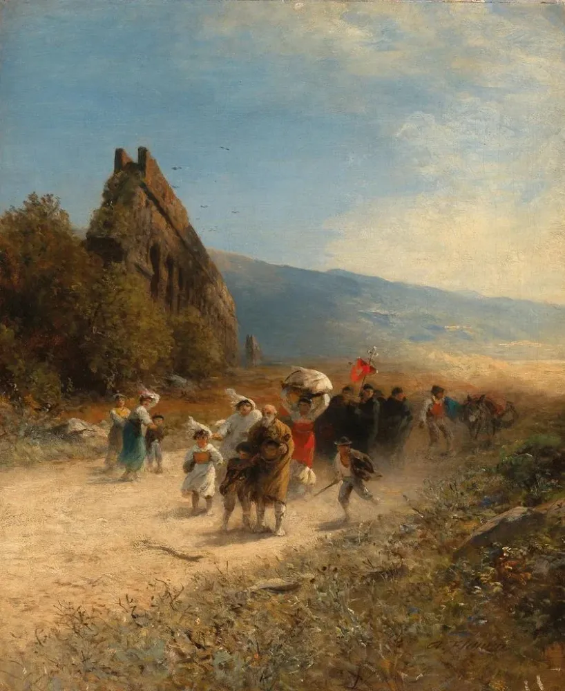 Gemälde Eine Prozession auf dem römischen Land - Albert Flamm | Kunstdruck