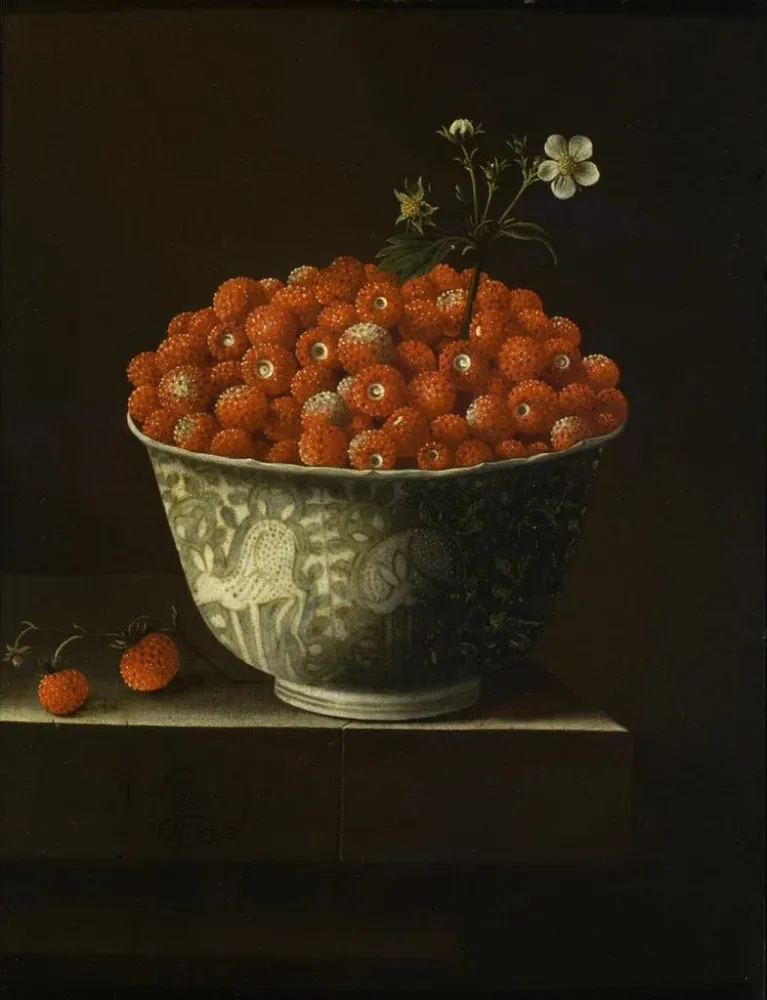 Gemälde Erdbeeren einer Schüssel Wan Li - Adriaen Coorte