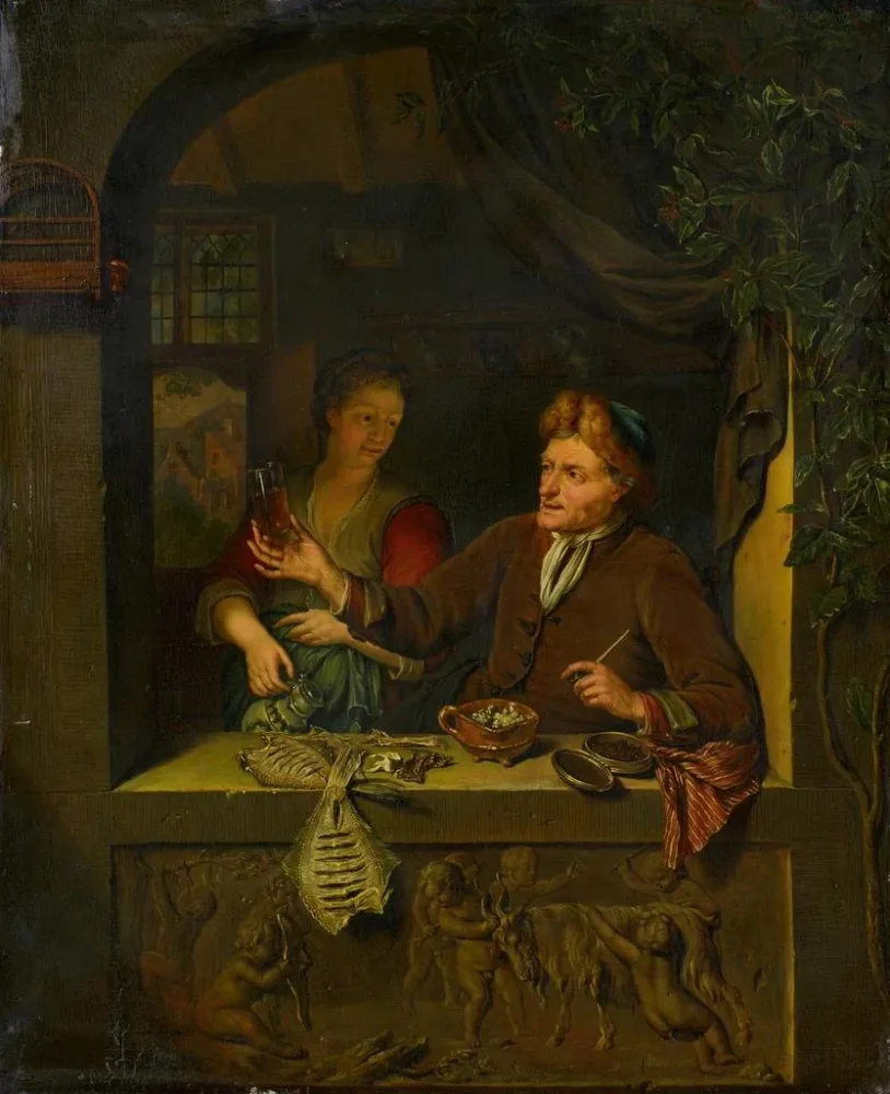 Gemälde Fischhändler und Frau mit Bierkrug - Anonym | Kunstdruck