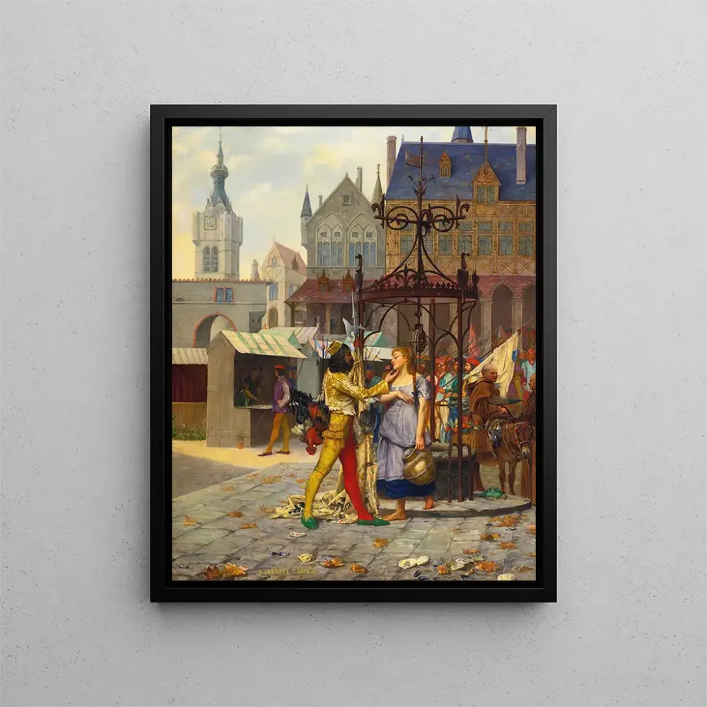 Gemälde Flirt auf dem Stadtplatz - Adolphe Alexandre Lesrel | Kunstdruck