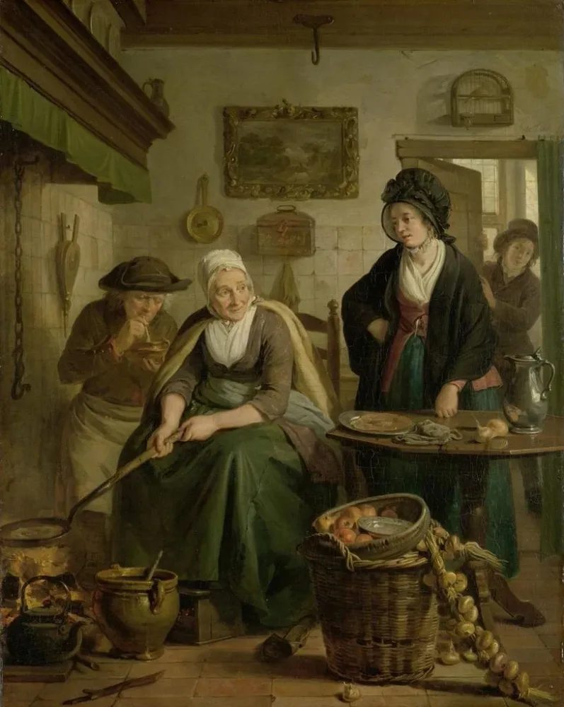 Gemälde Frau macht Pfannkuchen - Adriaan de Lelie | Kunstdruck