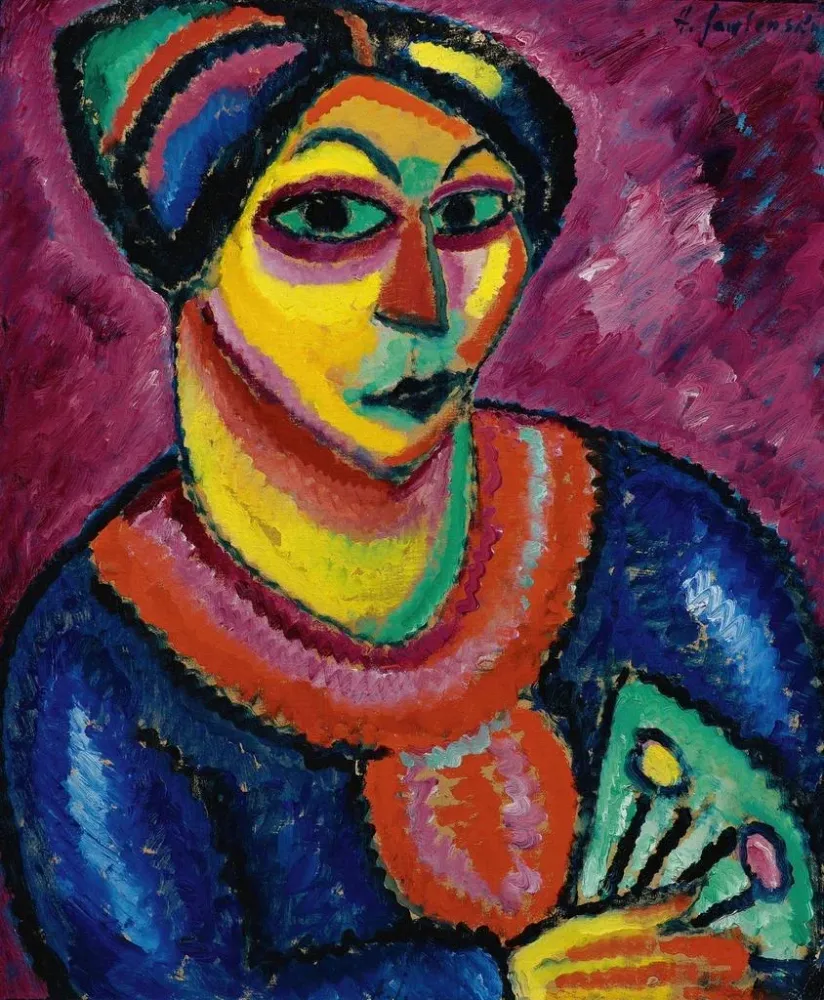 Gemälde Frau mit grünem Fächer - Alexej von Jawlensky | Kunstdruck