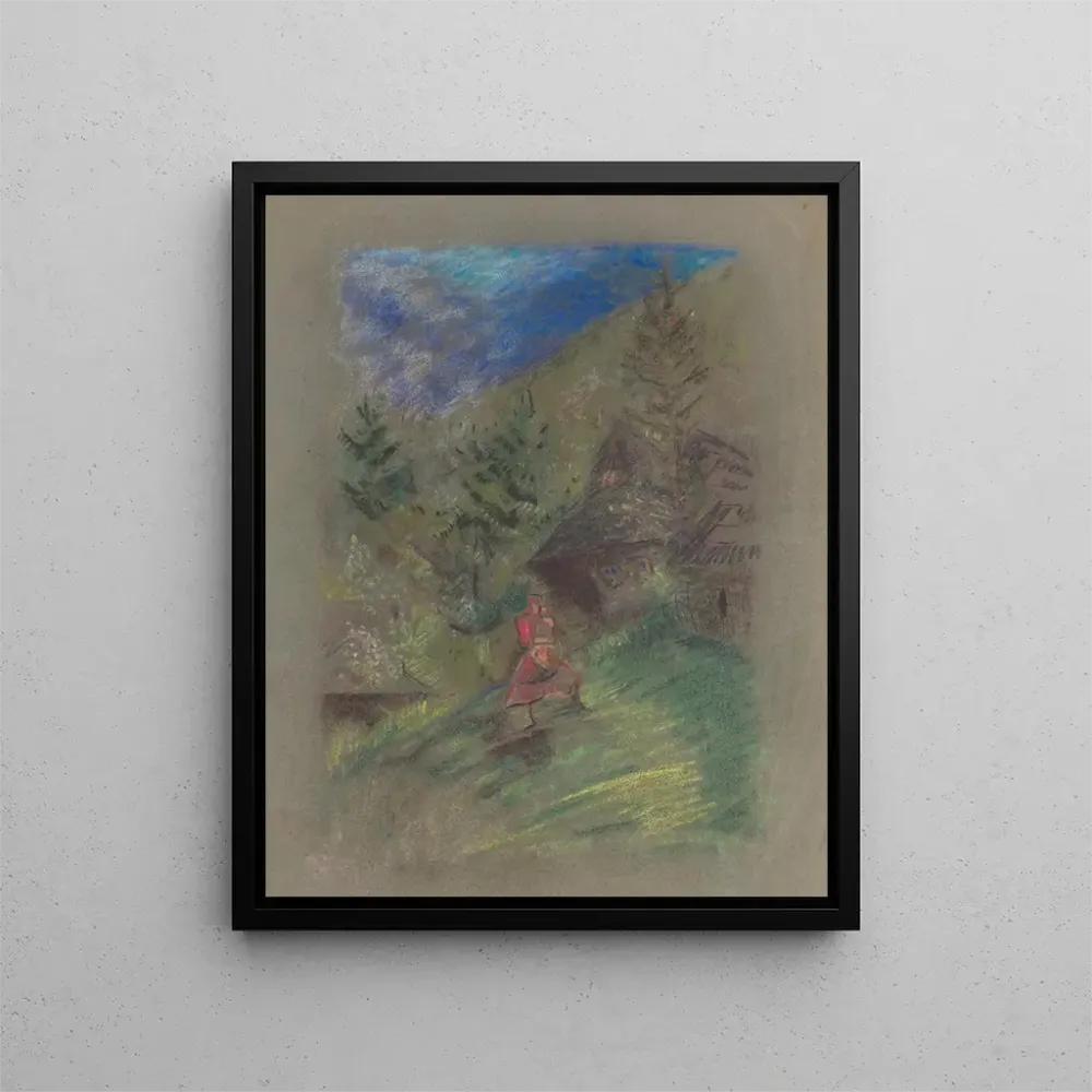 Gemälde Frau mit Kind vor Hütten - Arnold Peter Weisz-Kubínč | Kunstdruck
