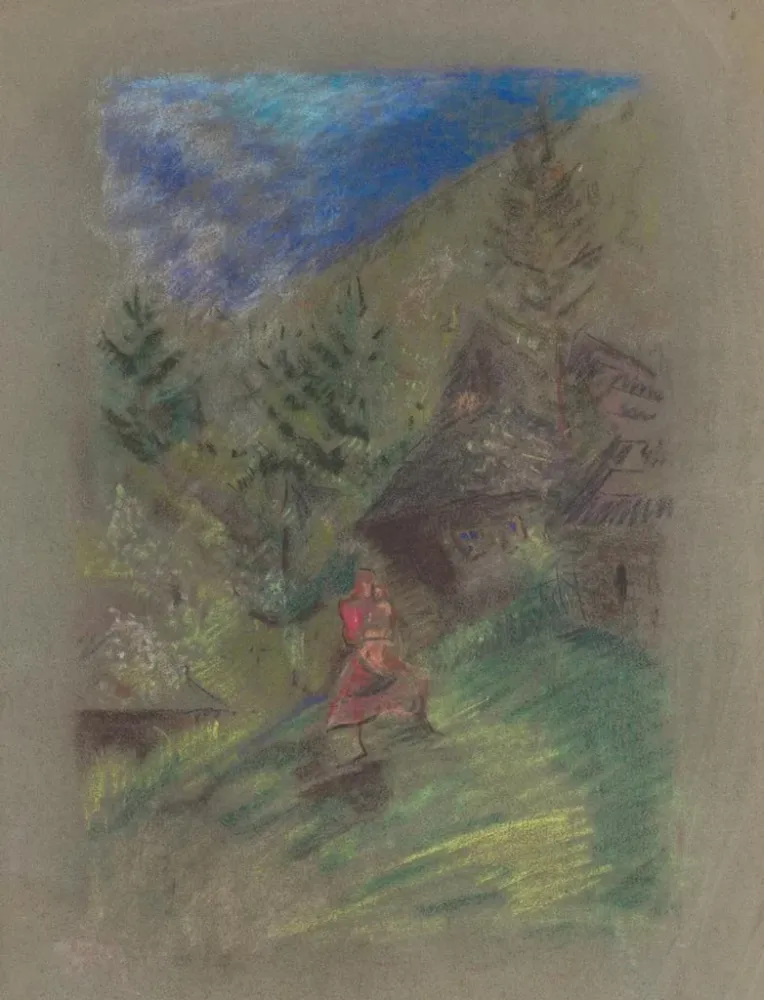 Gemälde Frau mit Kind vor Hütten - Arnold Peter Weisz-Kubínč | Kunstdruck