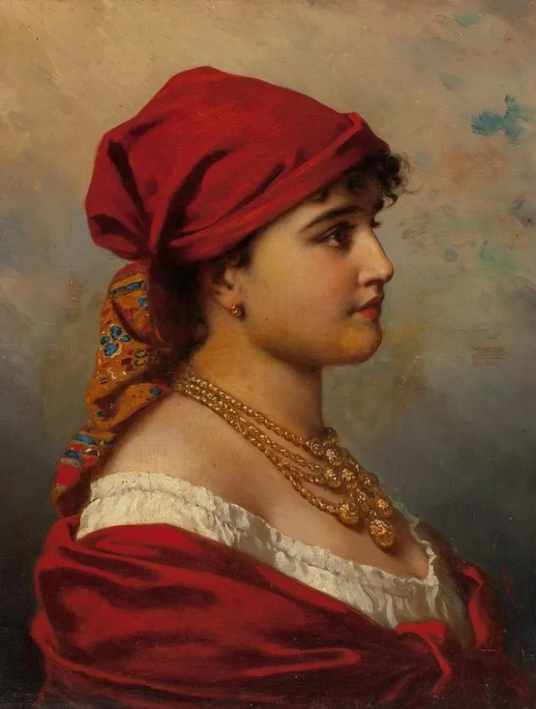 Gemälde Frau Rot - Anton Ebert | Kunstdruck