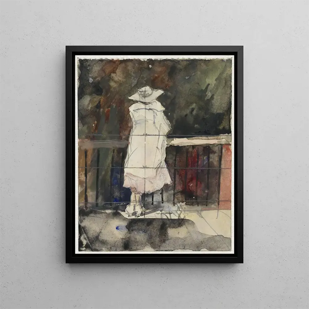 Gemälde Frau stehend vor einem Geländer, Rückansicht - Adolf der Graf | Kunstdruck