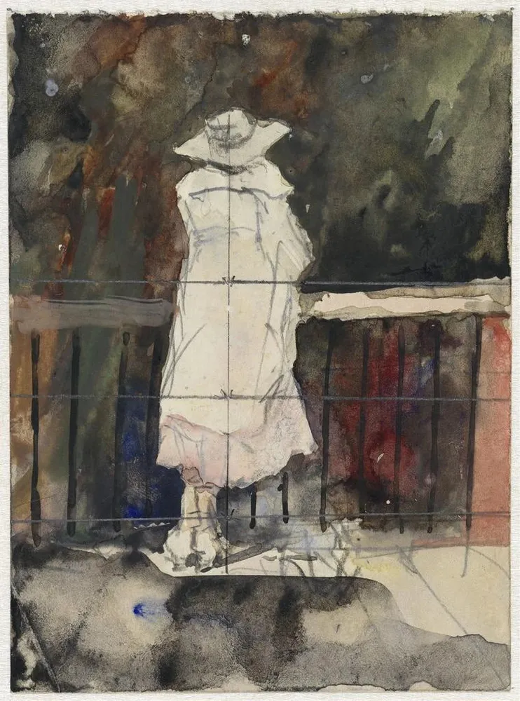 Gemälde Frau stehend vor einem Geländer, Rückansicht - Adolf der Graf | Kunstdruck