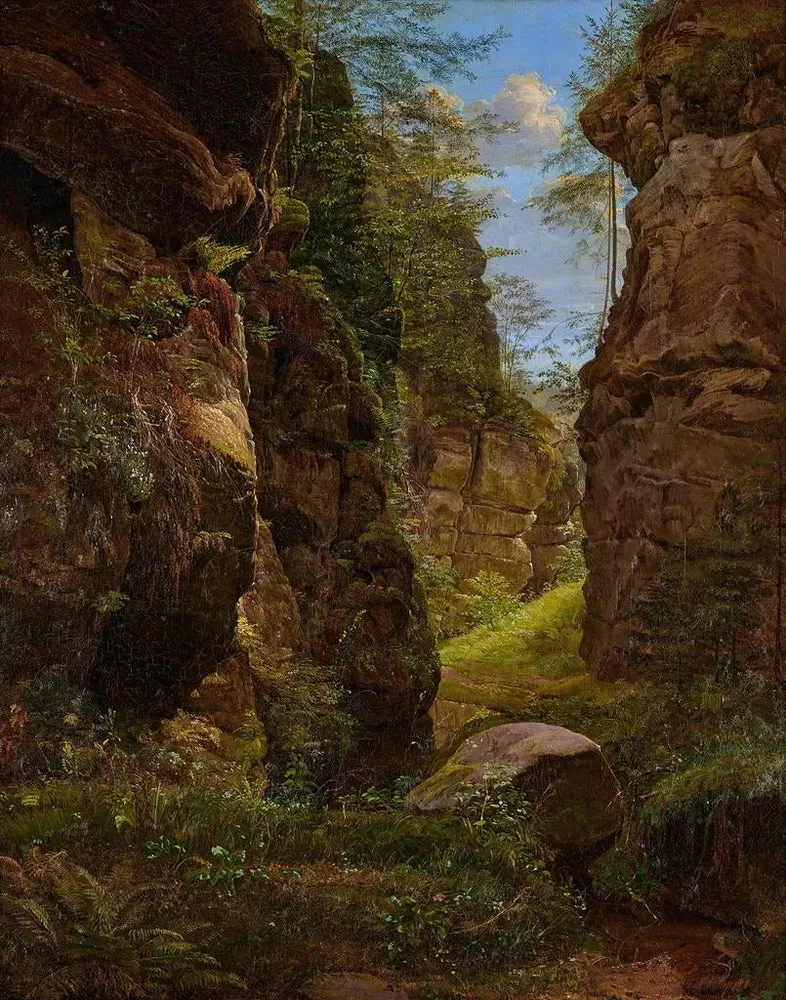 Gemälde Gorge rocheuse dans l'Uttewalder Grund en Suisse saxonne - August Heinrich