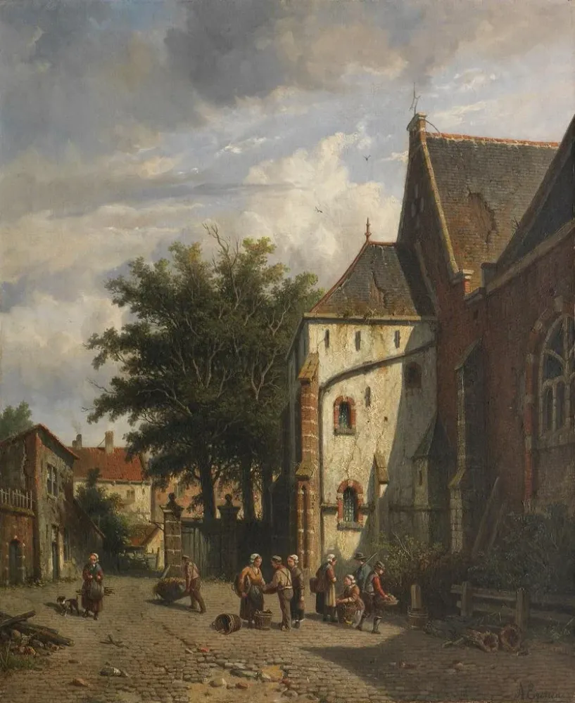 Gemälde Hinter der westlichen Kirche von Enkhuizen - Adrianus Eversen | Kunstdruck