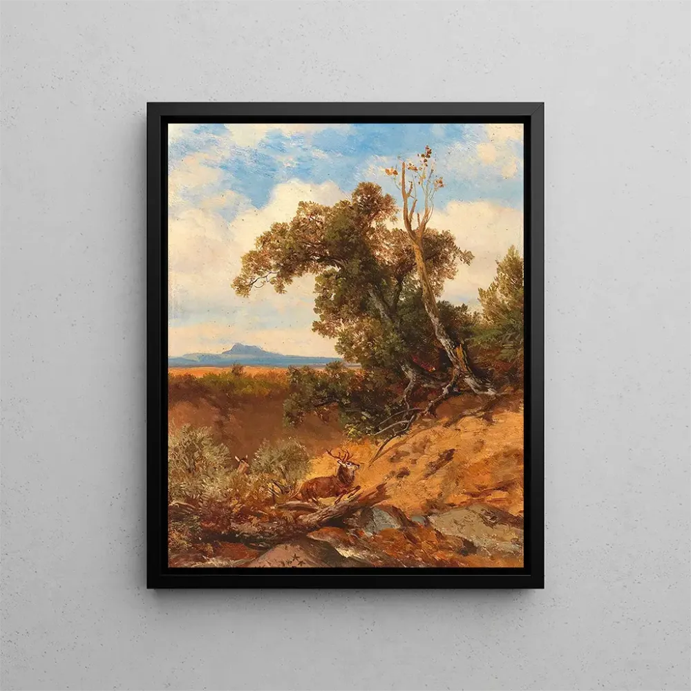 Gemälde Hirsch auf der Flucht den Vorbergen der Alpen - Albert Zimmermann | Kunstdruck