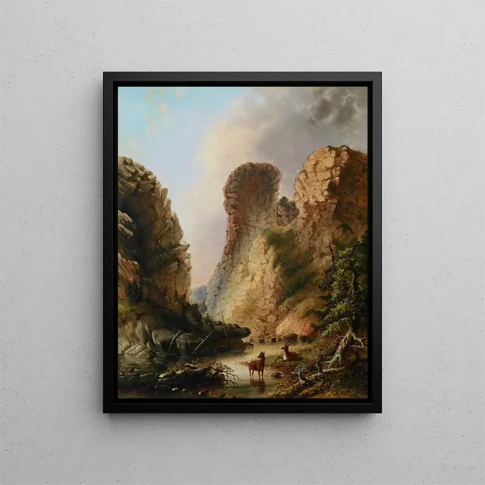 Gemälde Hirsch am Flussufer Wyoming - Alfred Jacob Miller | Kunstdruck