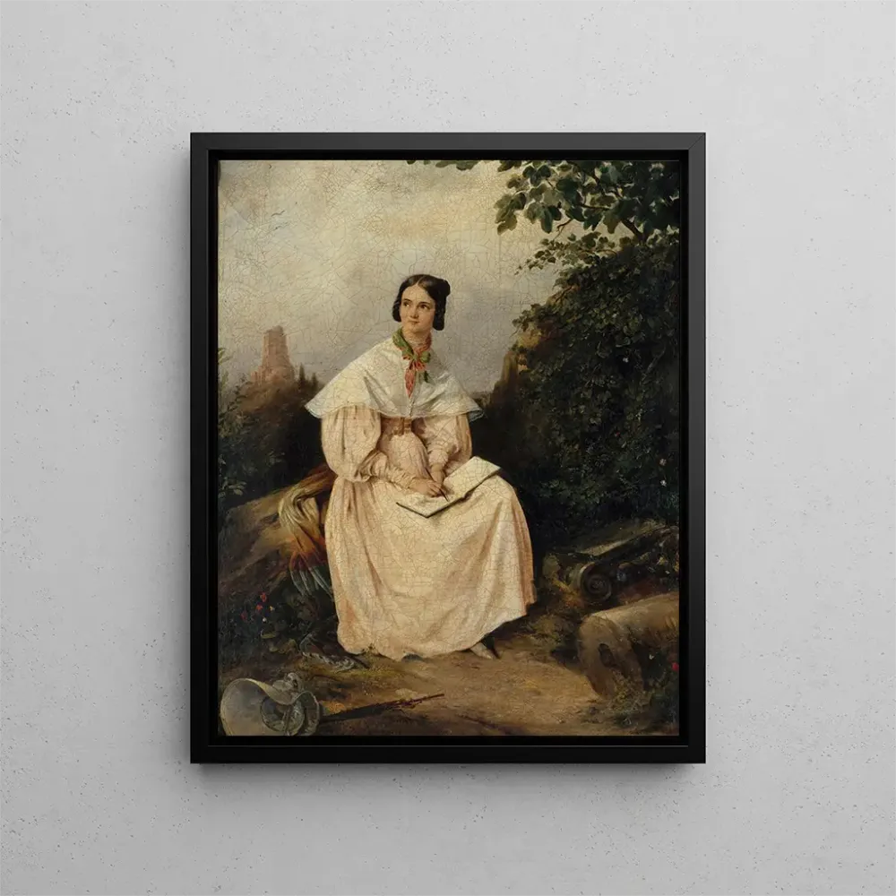Gemälde Héloïse Colin zeichnend der nîmoise Landschaft - Alexandre Marie Colin | Kunstdruck