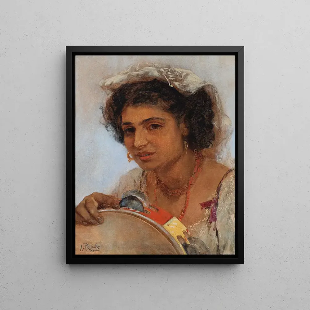 Gemälde Italienisches Mädchen mit Kopftuch und Tamburin - Anton Romako | Kunstdruck