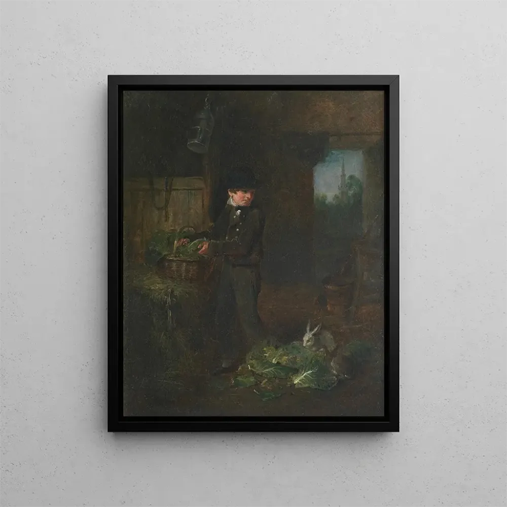 Gemälde Junge, der Kaninchen füttert - Alexander George Fraser | Kunstdruck