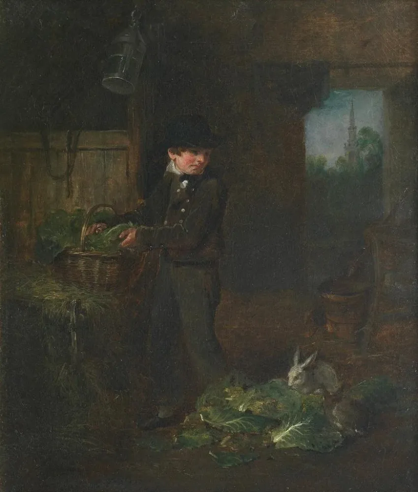 Gemälde Junge, der Kaninchen füttert - Alexander George Fraser | Kunstdruck