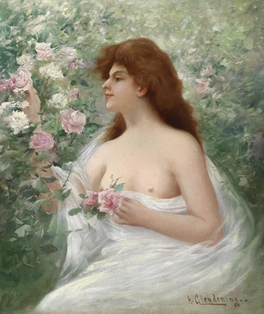 Gemälde Junge Frau, die Rosen pflückt - Alfred Glendening Jr. | Kunstdruck